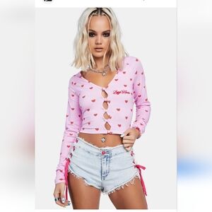 Local Heroes Strawberry Heart Pink Crop Top. Size L